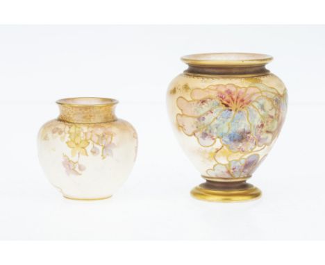 Two Doulton Burslem Vases, on marked for James R Cruikshank c.1882, 9.5 cm H, plus a smaller example (2)