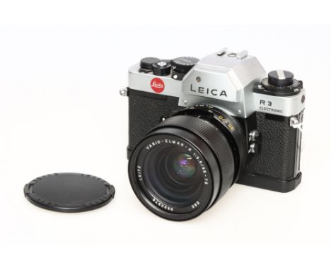 A Leica R3 Electronic SLR Camera, chrome, serial no. 1491163, with Leitz Vario-Elmar-R f/3.5 35-70mm Lens, body, VG, shutter 