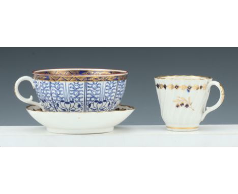 A Barr, Flight &amp; Barr Worcester Writhen Cup and Saucer, decorated with underglaze blue and gilt, together with a large Wo
