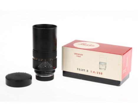 A Leitz Telyt-R f/4 250mm Lens, black, serial no. 2868632, body, VG-E, elements, VG-E, in maker's box