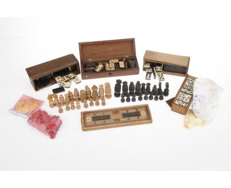 Victorian Dominoes etc, all 19th century, four complete sets of 28 dominoes, cased, three bone and ebony, one boxwood and ebo