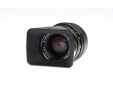 A Leitz Elmarit-R f/2.8 28mm Lens, 3-cam, black, serial no. 3270191, body, G-VG, elements, VG, missing little red dot, comple