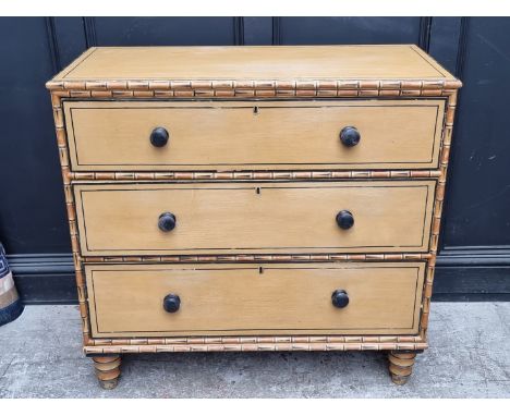 A 19th century painted pine and simulated bamboo chest of drawers,&nbsp;101.5cm wide. 
