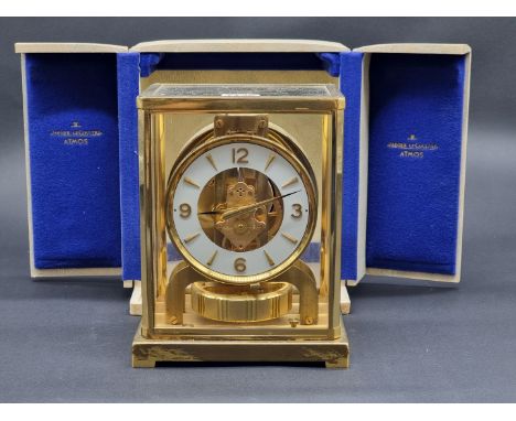 A Jaeger-LeCoultre brass Atmos clock,&nbsp;serial no. 297490, in original case. 