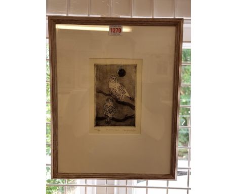 Eric James Mellon,&nbsp;'Snowy Owls', signed, titled and numbered 9/50, etching, pl.15 x 10cm. 
