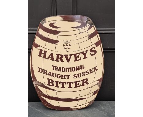 Advertising:&nbsp;a vintage enamel 'Harveys' barrel form sign, 61.5 x 47.5cm. 