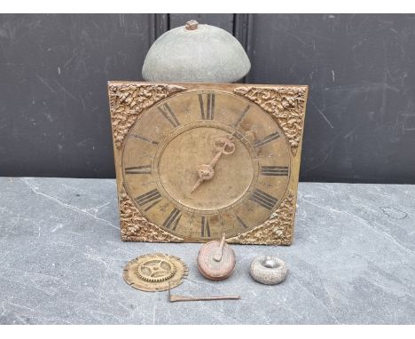 An 18th century 9in square brass clock dial and 30 hour movement, with single hand, inscribed 'Wm Steere, in Cranly'. 