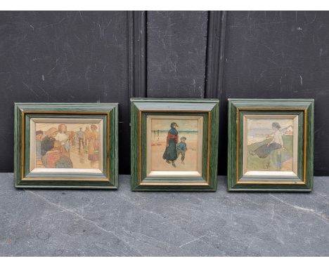E. K. B. Dutch fisherfolk, three works, each initialled, watercolour, largest 7.5 x 11cm. 
