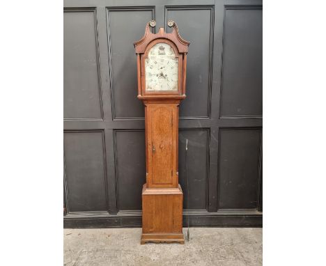A George III oak and mahogany eight day longcase clock,&nbsp;the 12in painted arched dial inscribed 'Jno Simpson, Oakham', 21