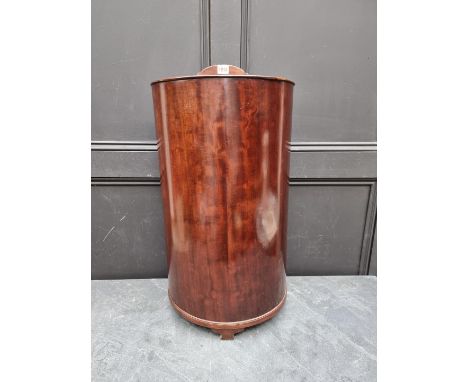 An unusual antique mahogany demi-lune stick stand, with liner, 40.5cm wide. 