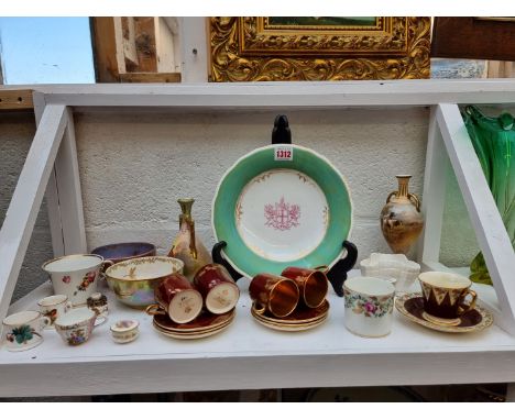 A mixed group of 19th century and later English pottery and porcelain,&nbsp;to include Crown Devon lustre, Dresden, Royal Wor