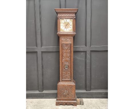 An 18th century and later carved oak eight day longcase clock,&nbsp;the 10 1/2in square brass and silvered dial inscribed 'Ri