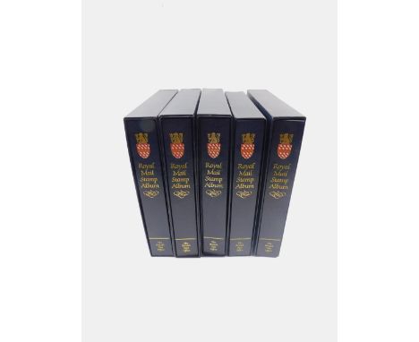 Royal Mail Stamp Albums QEII, five vols, circa 50% full, f.m.u., slip-cases present.