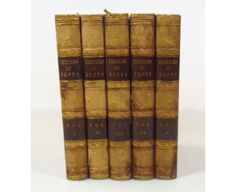 Pepys (Samuel) Memoirs, 5 vol, second edition, engraved portrait frontispieces and plates, contemporary half morocco over pat