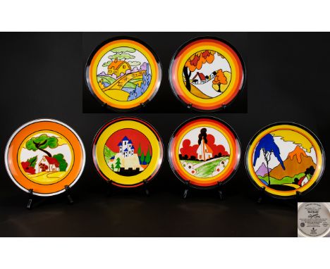 Clarice Cliff Wedgewood Ltd and Numbered Edition Cabinet Plates ( 6 ) Six In Total. Comprises 1/ Blue Lucerne Design. Num 288