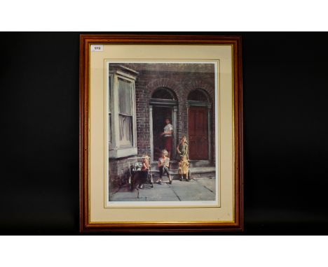 M Grimshaw Signed Limited Edition Coloured Print- Street Life Framed, mounted and behind glass. Signed in pencil to lower rig