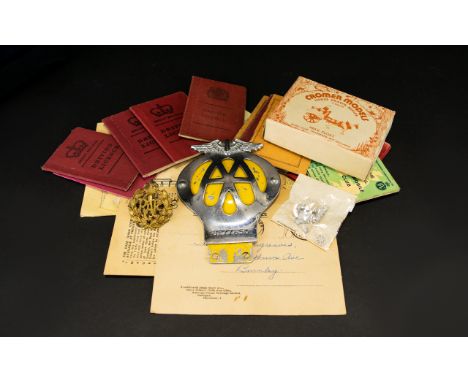 Small Collection of Automobile Ephemera to include decal, tax discs, Cromer models horse drawn boxed model etc