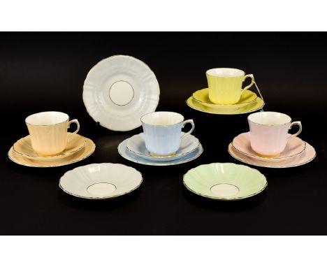 Old Royal Bone China Set of Pastel Coloured Cup & Saucer Sets 4 in total to include, peach, pink, blue & yellow, plus 3 addit