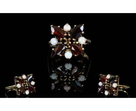 Ladies 9ct Gold Attractive Garnet and Opal Set Dress Ring. Nice Quality Stones and Fully Hallmarked - Please See Photo. Ring 