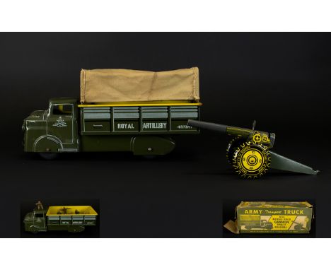 Louis Marx And Co Swansea A Rare Tin Plate Scale Model Of A Royal Artillery Army Transport Lorry Complete with Howitzer canno