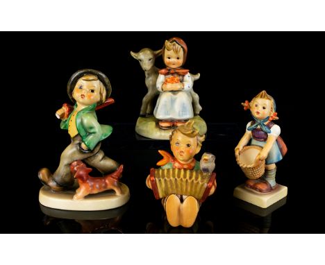 Hummel Collection of Figures (4) in total. Various subjects and sizes. Tallest figure 5 inches. Damage to one figure. Please 