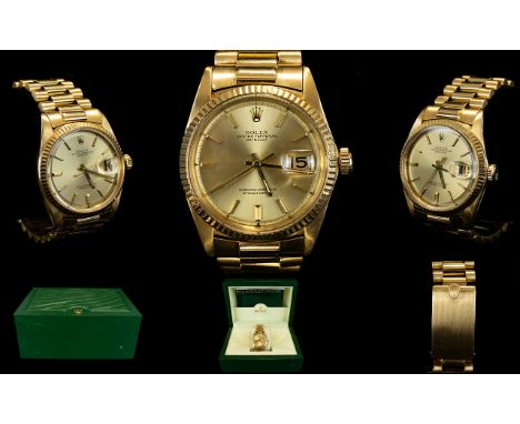Rolex 18ct Gold - Gents Oyster Perpetual Date-Just Wrist Watch, Superlative Chronometer, Jubilee Bracelet. 1980's. Champagne 
