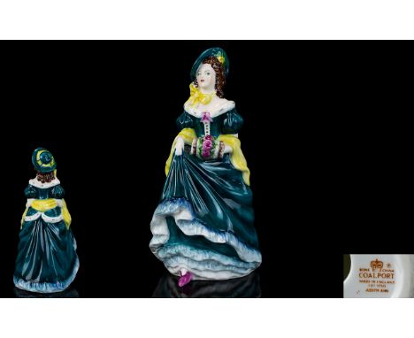 Coalport Early Pre-war Handpainted Porcelain Figurine 'Judith Ann' Fashioned in blue and green dress with yellow shawl and bl