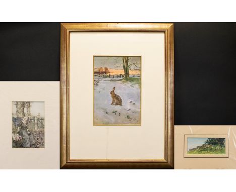 Illustration Interest A Collection Of Prints Three in total to include large framed and mounted image of seated hare in winte