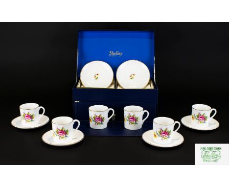 Shelley Fine Bone China Boxed Set Of Six Demitasse In Floral Posy Pattern Perfect, unused condition, housed in original blue 