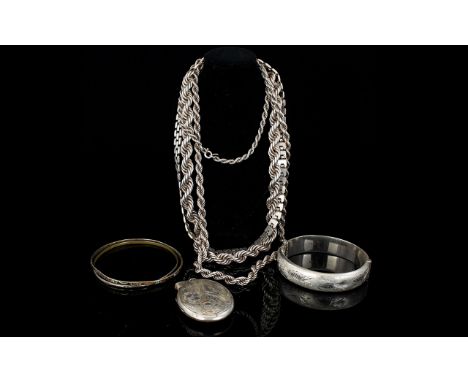 A Collection of Quality Vintage Silver Jewellery. All Fully Hallmarked. Comprises Hinged Bangle, Large Silver Hinged Locket, 