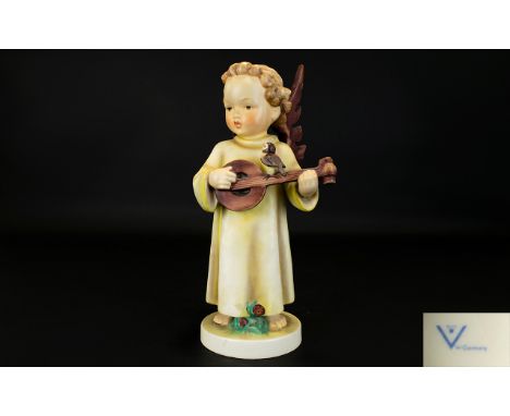 Hummel Goebel - Hand Painted Festival Harmony Large Angel Figure with Mandolin and Small Bird. Marks to Underside of Figure. 