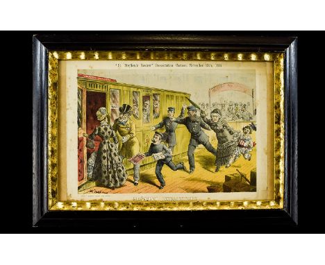 Tom Merry Framed Colour Lithograph Presentation Cartoon 'Elopement Extraordinary' From St Stephens Review November 15th 1884 