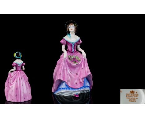 Coalport Early Pre-war Handpainted Porcelain Figurine 'Penelope' Style One Finished in rose pink colourway with blue petticoa
