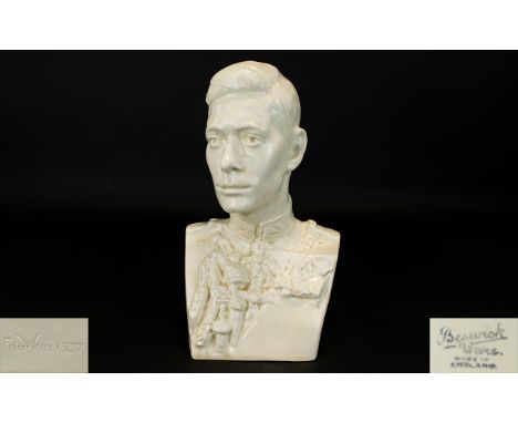 Beswick Ware Ceramic Bust of George VI. Signed Felix Weiss. Date 1937. 9 Inches High. Excellent Condition & Quality. 