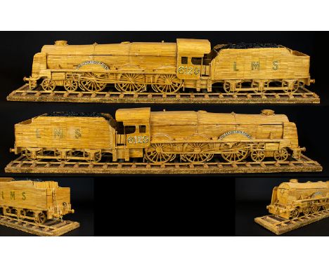 A Very Fine Detailed and Large Handmade Match Stick - Scale Model LMS London, Midland and Scottish Steam Locomotive Train - C
