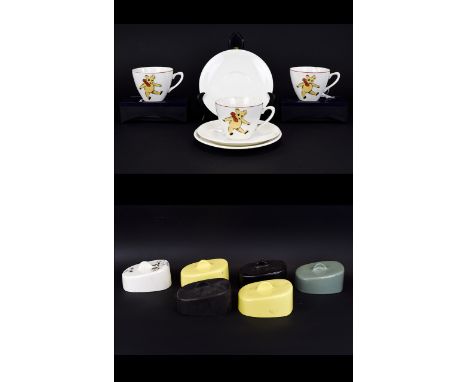 Three Cups and Assorted Saucers Teddy Bear Babyware together with Bodum. Three piece porcelain baby breakfast set. Comprising