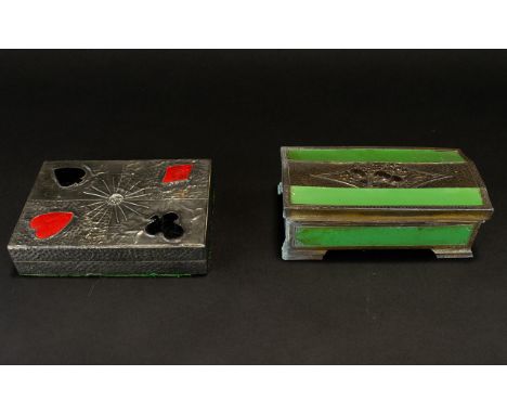 Two Early 20th Century Pewter Cigar/Trinket Boxes The first in late Arts And Crafts style; comprising hinged lid with embosse