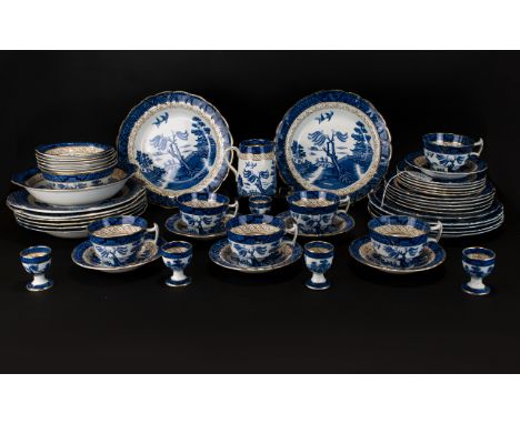 Booths Real Old Willow Part Dinner Service comprising of 6 Shallow Bowls, 2 Sandwich/Cake Plates, 5 Egg Cups, 6 Sweet Dishes 