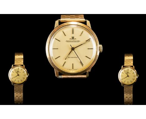 Jaeger Le Coultre Gents 9ct Gold Cased Automatic Wristwatch with later attached 18ct gold bracelet. Marked 750. Features a ch