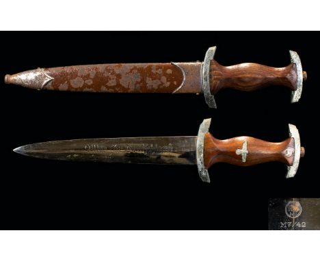 WWII Second World War Nazi Third Reich ' SA ' dress dagger. The wooden handle inset with eagle and swastika motif, with SA em