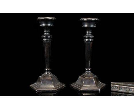Elizabeth II Nice Quality Pair Of Silver Candle Sticks Of good form and proportion. Hallmarked Birmingham 1961, maker S & M S