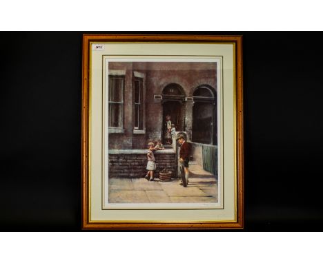 M Grimshaw Signed Limited Edition Coloured Print Titled Outside Grans, Framed, Mounted and behind glass. Signed in pencil to 