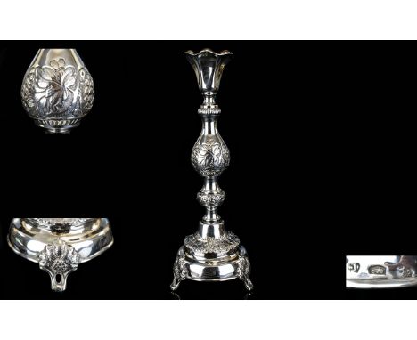 Russian/Polish Late 19thC Cast Silver Single Candle Stick this candlestick was made in Poland under Russian rule, Assayer Ale