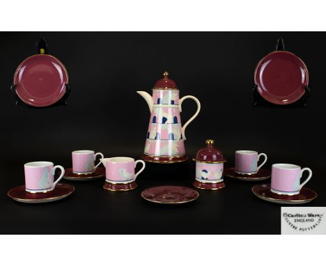 Carltonware Art Deco Stunning And Very Unique Much Sought After Lustre Pottery 13 Piece Coffee Set comprising of 1 large coff