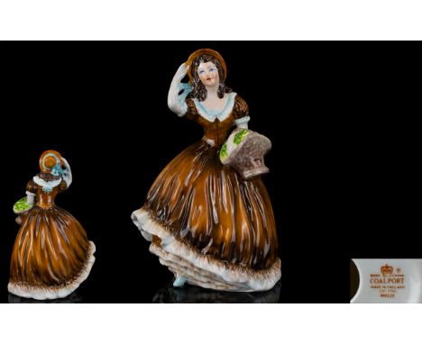 Coalport Early Pre-war Handpainted Porcelain Figurine 'Breeze' Style One finished in orange and brown dress, tan bonnet and b