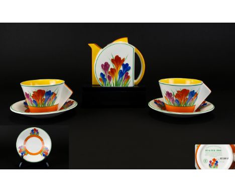 Clarice Cliff - Superb Wedgewood Ltd Edition - Stamford Tea For Two Tea Service ' Crocus ' Design, Bizarre Range. Comprises T