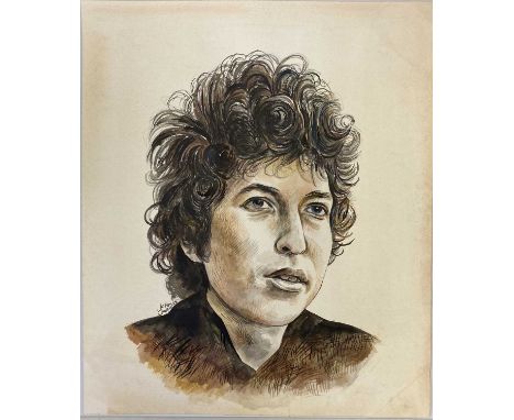 BOB DYLAN HAND PAINTED POSTER. A hand painted poster design by artist John Judkins. Measures approx 21 x 24.5". Signed by the