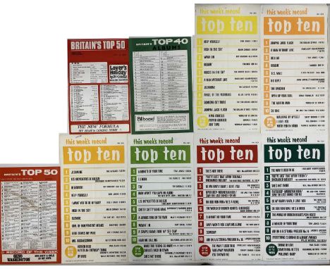 ORIGINAL 1960S RECORD CHART POSTERS. Superb collection of 9 original shop displayed UK chart posters circa 1967-69, six 'Top 