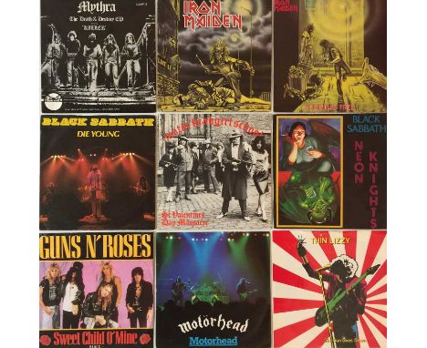 METAL/HEAVY ROCK - 7". Proper loud collection of around 83 x ace 7" . Artists/titles include Iron Maiden - Sanctuary ('censor