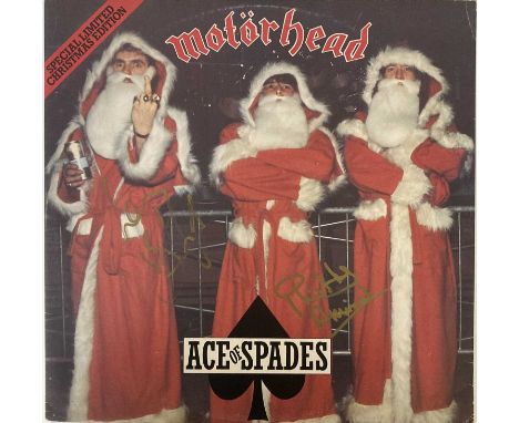 MOTORHEAD SIGNED SLEEVE. A copy of Motorhead - Ace Of Spades (BROX 106) signed to front of sleeve in gold marker by Lemmy and